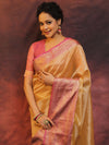 Banarasee Handwoven Broad Border Zari Design Tissue Saree-Gold & Pink