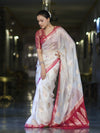 Banarasee Handloom Dupion Silk Saree With Zari Floral Buta Design & Border-White