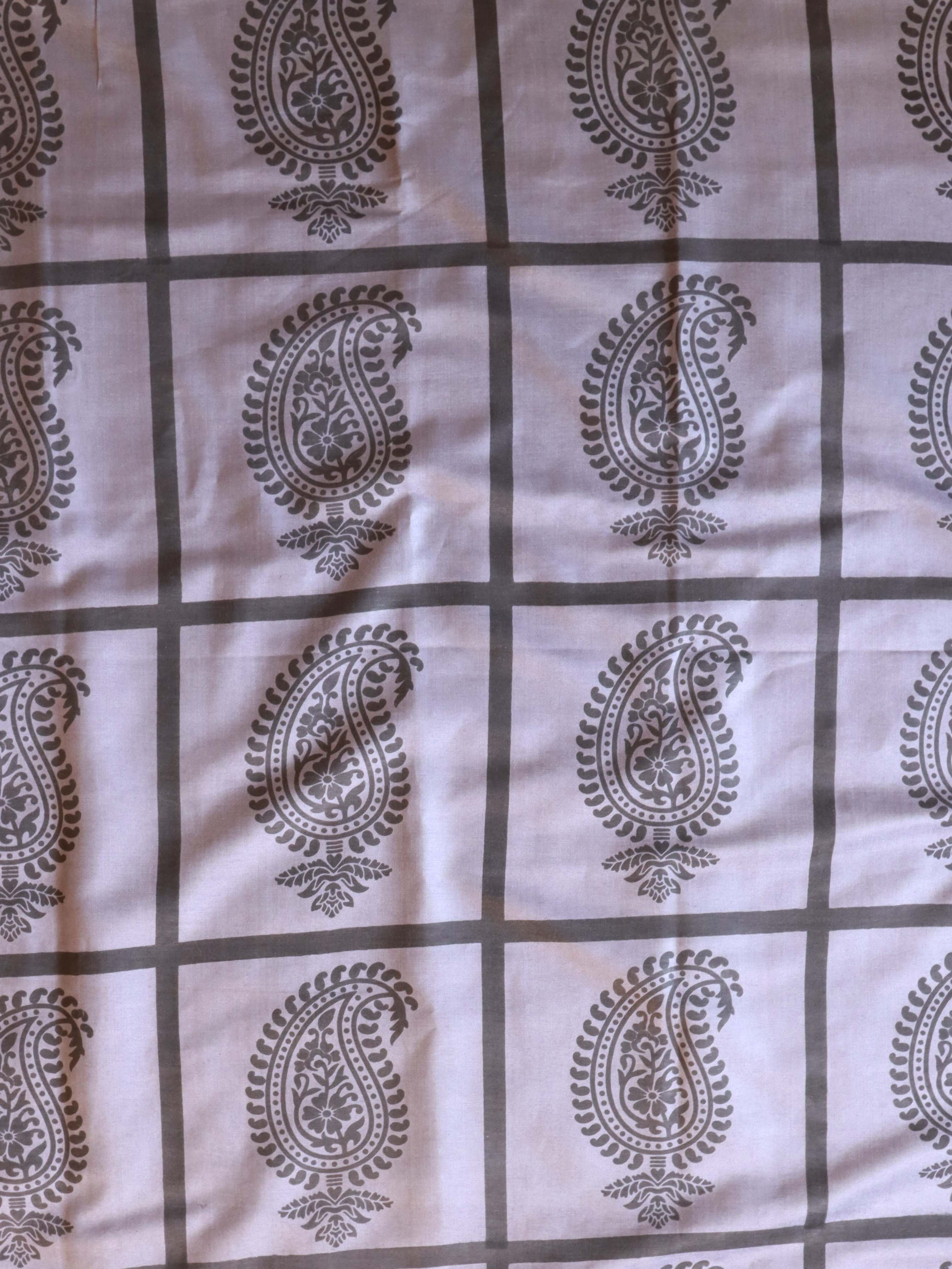 Handloom Block Printed Khadi Cotton Salwar Kameez With Dupatta Set-Grey