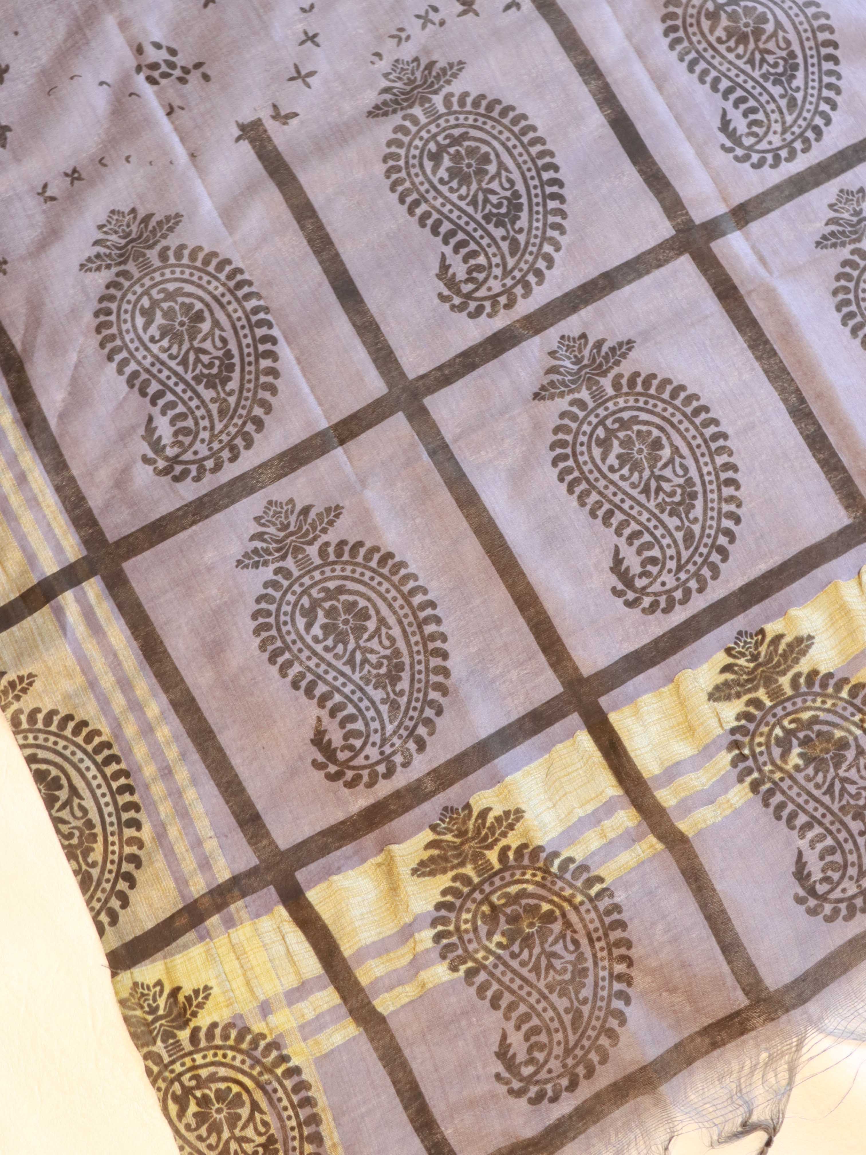 Handloom Block Printed Khadi Cotton Salwar Kameez With Dupatta Set-Grey