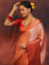 Banarasee Handwoven Broad Border Zari Design Tissue Saree-Pink & Red
