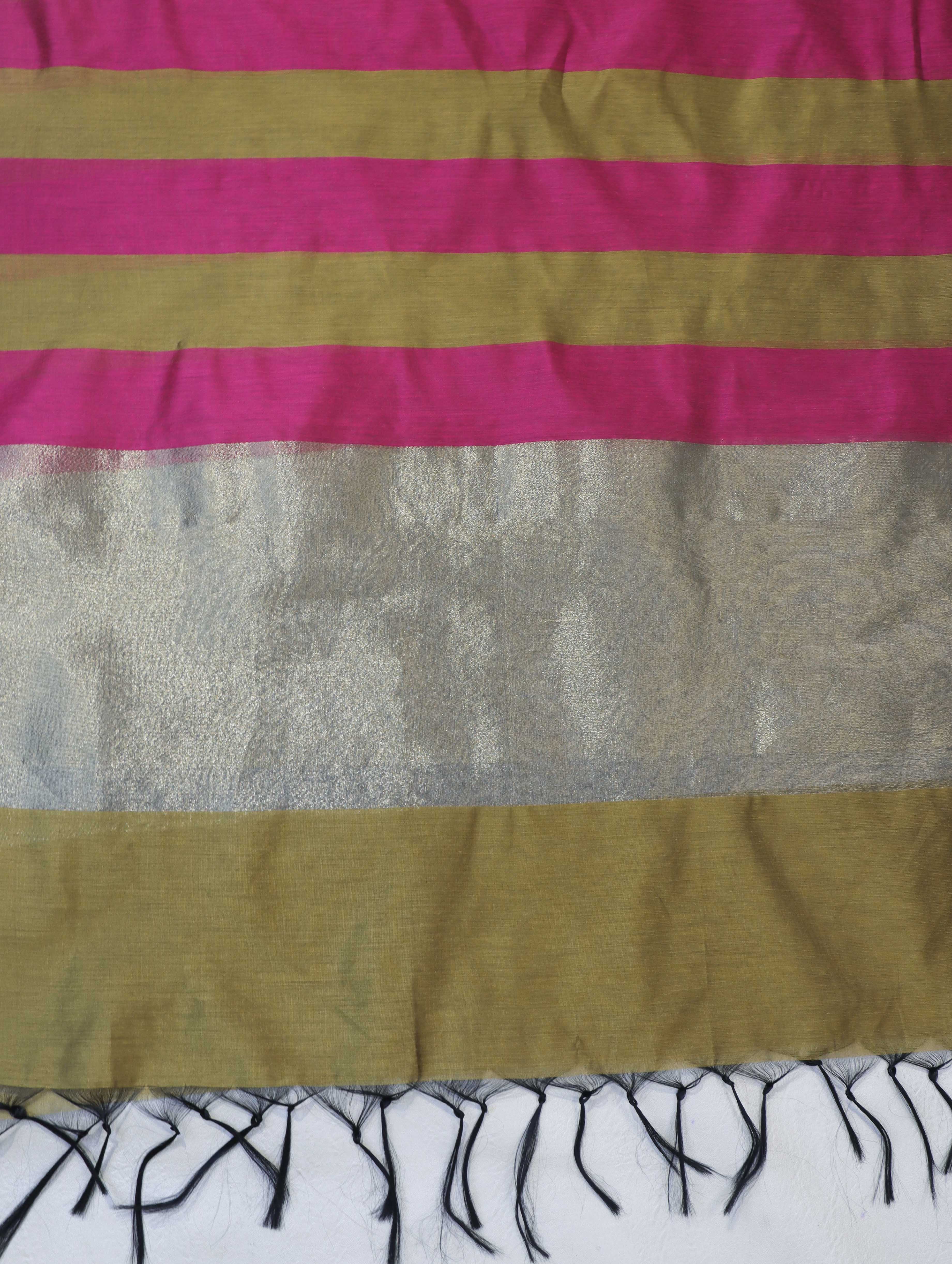 Banarasee Cotton Silk Stripe Pattern Salwar Kameez Fabric With Dupatta Set-Olive Yellow