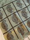 Handloom Block Printed Khadi Cotton Salwar Kameez With Dupatta Set-Mint Green