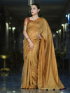 Banarasee Handwoven Semi Silk Shine Saree With Mirror Work-Yellow (Gold Tone)