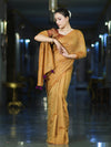 Banarasee Handwoven Semi Silk Shine Saree With Mirror Work-Yellow (Gold Tone)
