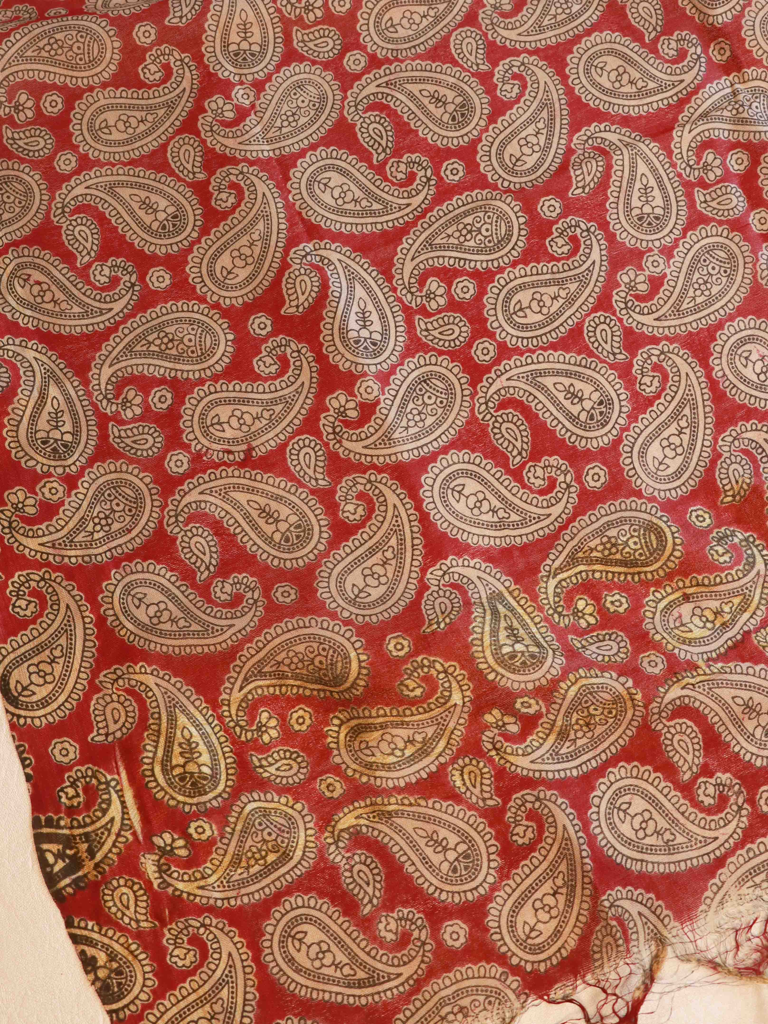 Handloom Block Printed Khadi Cotton Salwar Kameez With Dupatta Set-Beige & Red