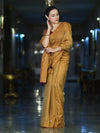 Banarasee Handwoven Semi Silk Shine Saree With Mirror Work-Yellow (Gold Tone)