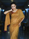 Banarasee Handwoven Semi Silk Shine Saree With Mirror Work-Yellow (Gold Tone)