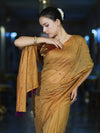 Banarasee Handwoven Semi Silk Shine Saree With Mirror Work-Yellow (Gold Tone)