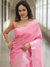 Banarasee Cotton Silk Floral Silver Zari Work Saree-Pink