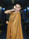 Banarasee Handwoven Semi Silk Shine Saree With Mirror Work-Yellow (Gold Tone)