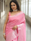 Banarasee Cotton Silk Floral Silver Zari Work Saree-Pink