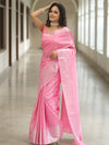 Banarasee Cotton Silk Floral Silver Zari Work Saree-Pink