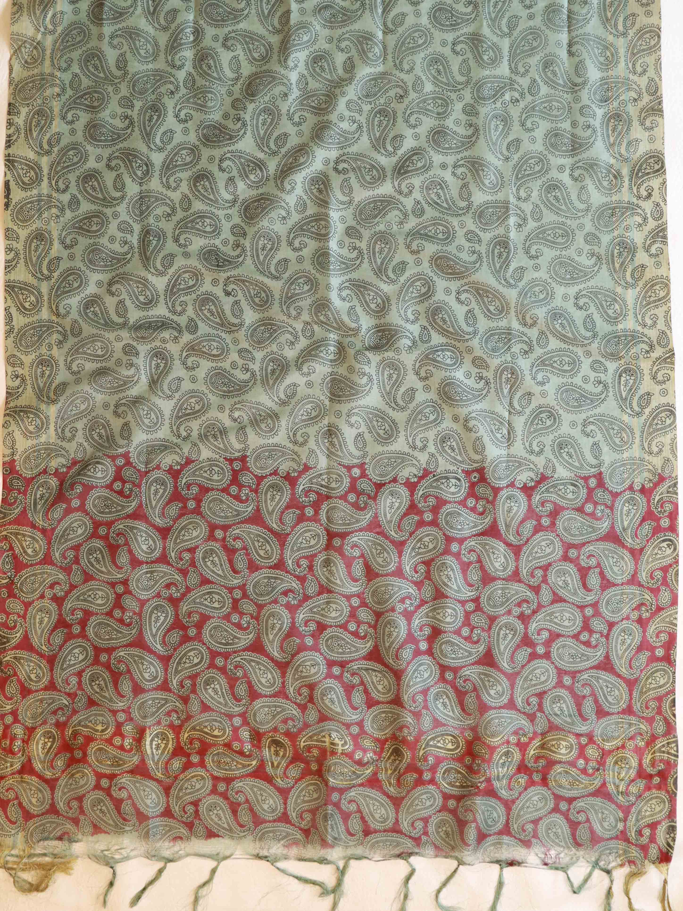 Handloom Block Printed Khadi Cotton Salwar Kameez With Dupatta Set-Mint Green & Red