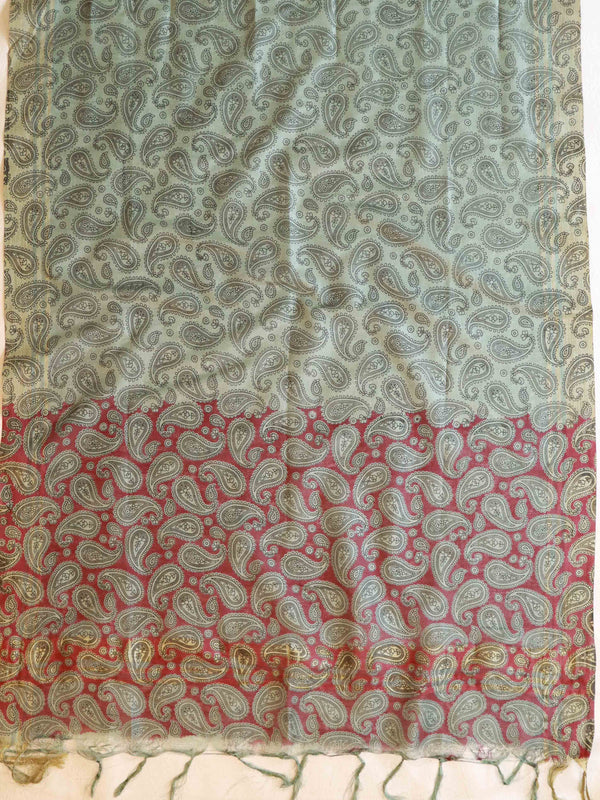 Handloom Block Printed Khadi Cotton Salwar Kameez With Dupatta Set-Mint Green & Red