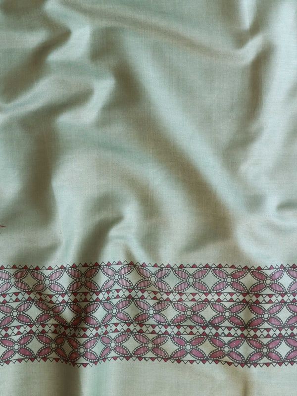 Handloom Block Printed Khadi Cotton Salwar Kameez With Dupatta Set-Mint Green & Red