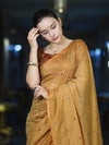 Banarasee Handwoven Semi Silk Shine Saree With Mirror Work-Yellow (Gold Tone)