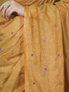 Banarasee Handwoven Semi Silk Shine Saree With Mirror Work-Yellow (Gold Tone)