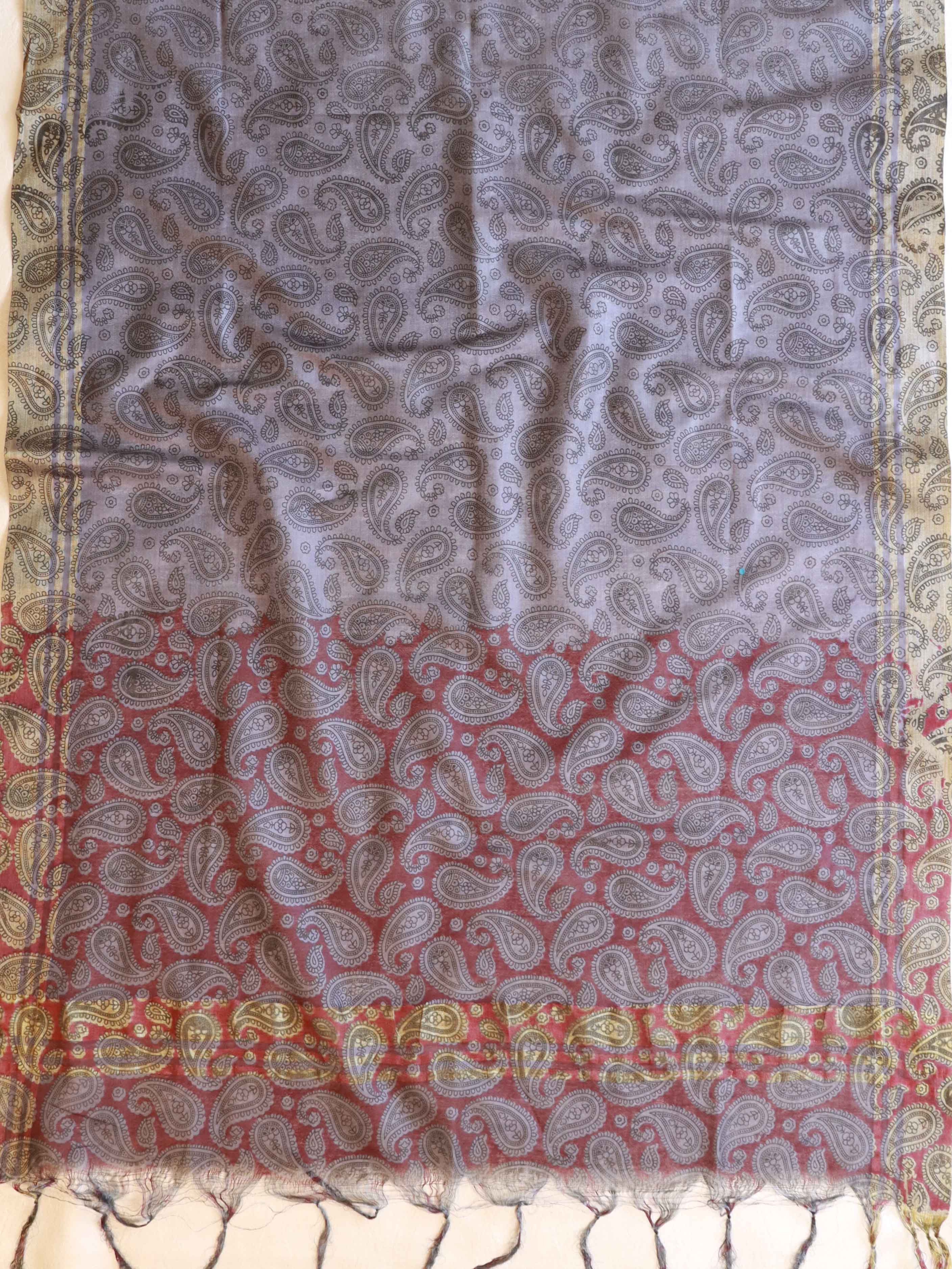 Handloom Block Printed Khadi Cotton Salwar Kameez With Dupatta Set-Grey & Red