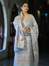Banarasee Cotton Silk Zari Work Salwar Kameez Fabric With Dupatta Set-Powder Blue