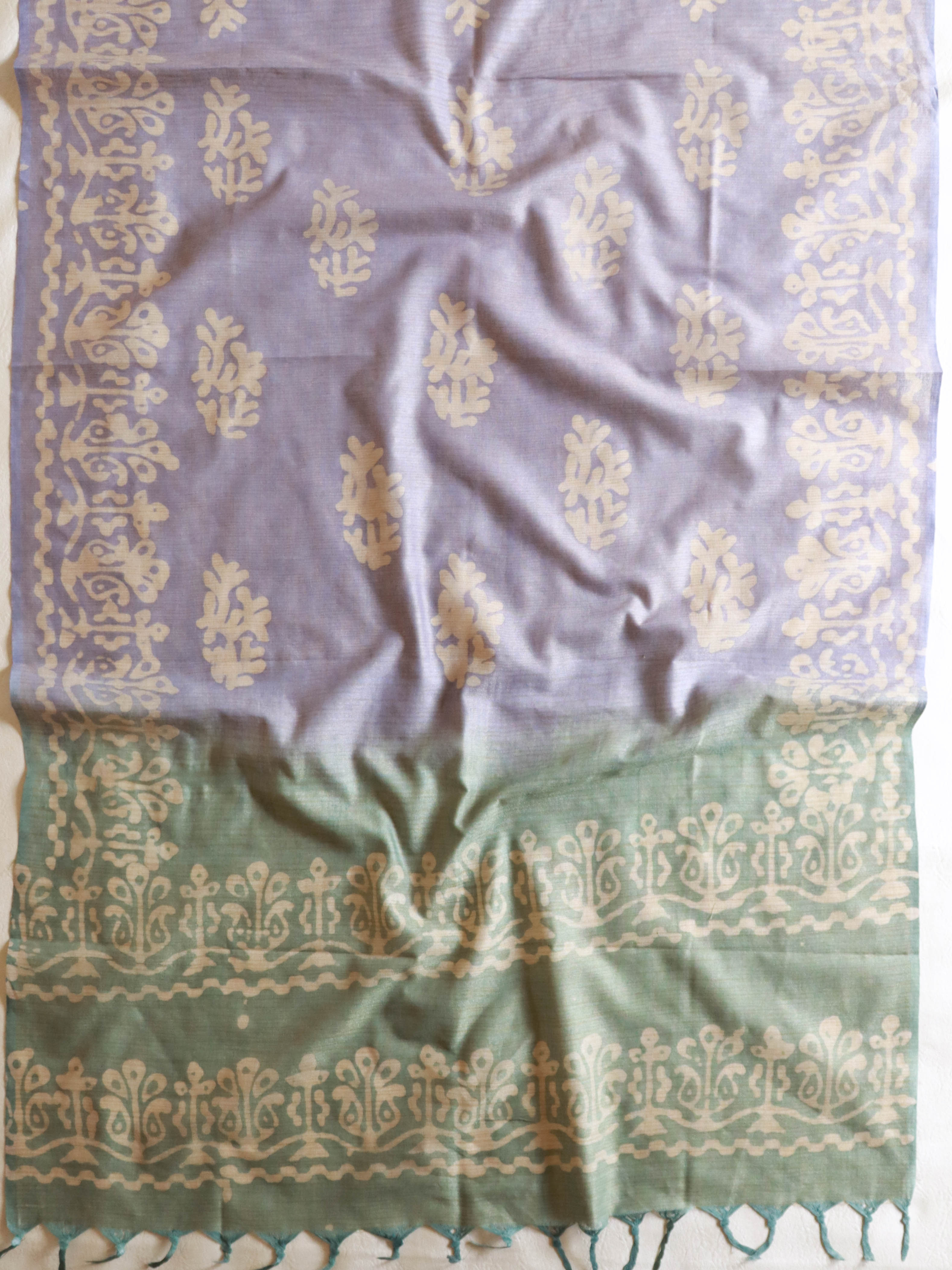 Handloom Khadi Cotton Hand-Dyed Batik Pattern Salwar Kameez Dupatta Set-Purple & Green