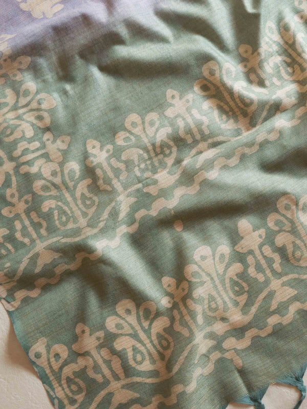 Handloom Khadi Cotton Hand-Dyed Batik Pattern Salwar Kameez Dupatta Set-Purple & Green