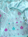 Banarasee Semi-Silk Silver Zari Work Salwar Kameez Fabric With Dupatta Set-Pastel Green