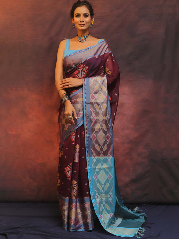 Banarasee Cotton Silk Saree Zari Buta Design & Contrast Border-Violet