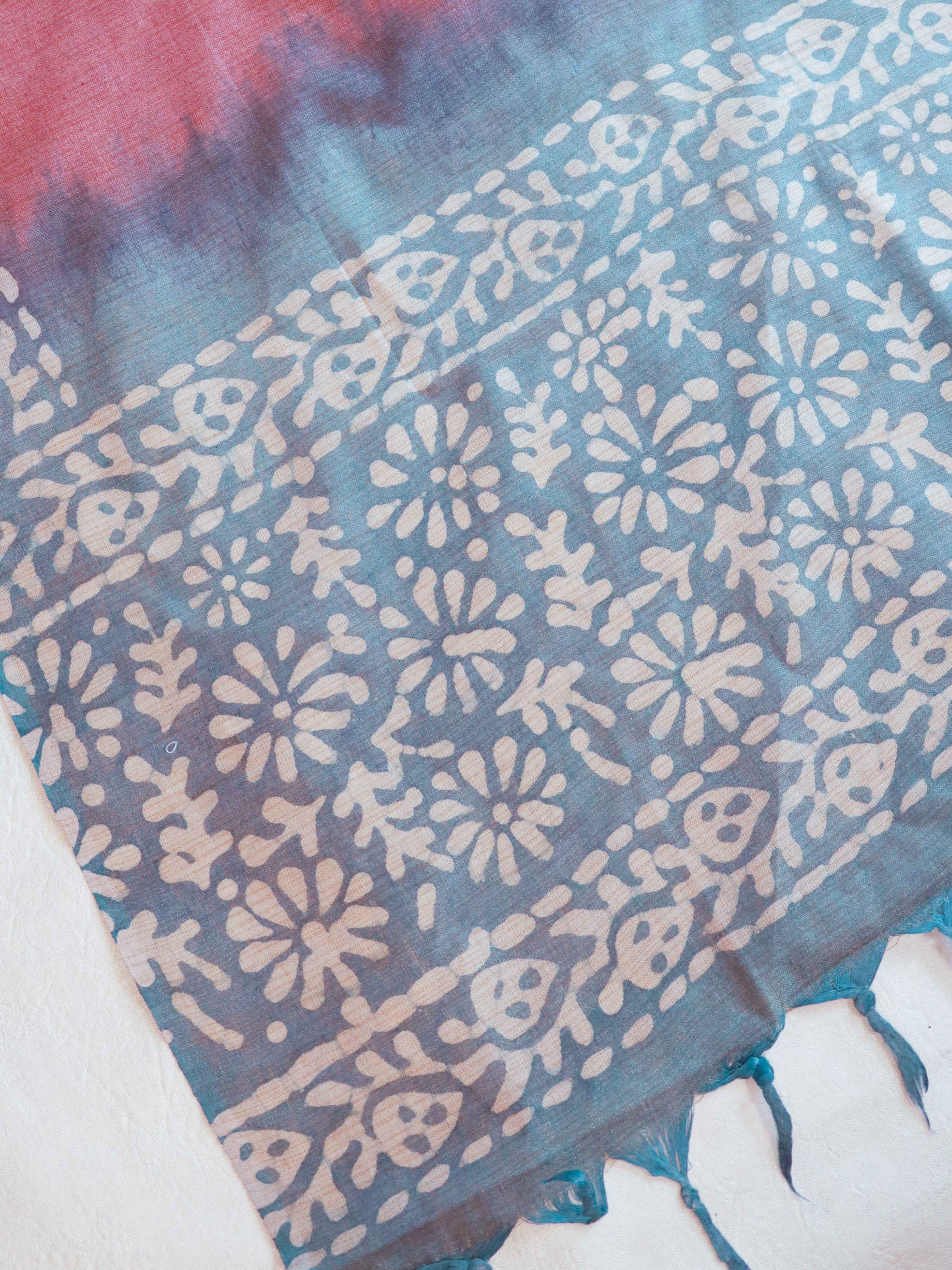 Handloom Khadi Cotton Hand-Dyed Batik Pattern Salwar Kameez Dupatta Set-Plum & Blue