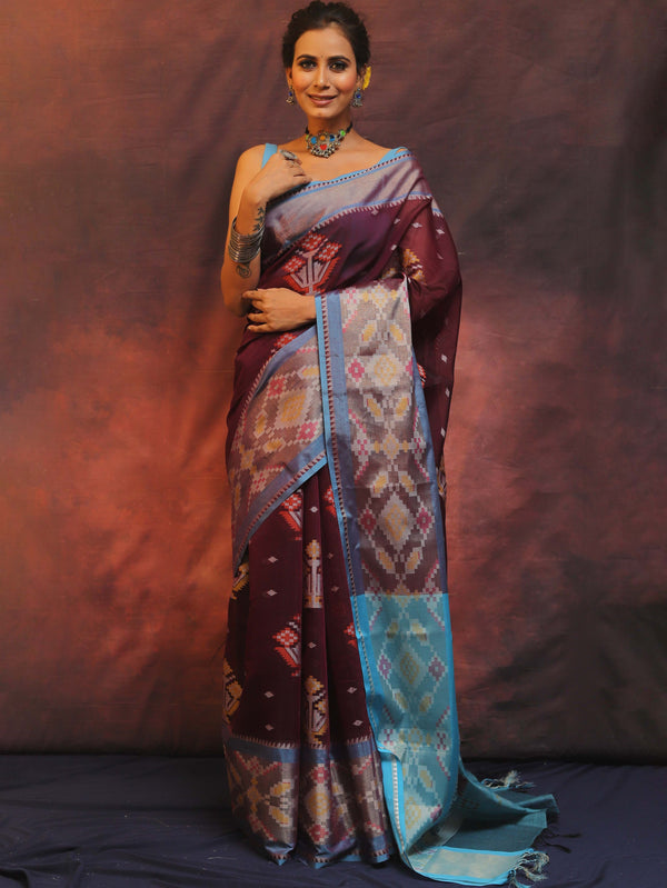 Banarasee Cotton Silk Saree Zari Buta Design & Contrast Border-Violet