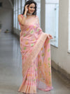 Banarasee Faux Georgette Saree With Gold Zari & Resham Jaal Work-Pink