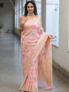 Banarasee Faux Georgette Saree With Gold Zari & Resham Jaal Work-Pink