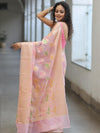 Banarasee Faux Georgette Saree With Gold Zari & Resham Jaal Work-Pink