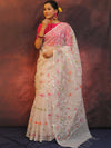 Banarasee Organza Saree With Zari Jaal Design-White