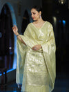 Banarasee Cotton Silk Kota Check Zari Work Salwar Kameez Fabric With Dupatta Set-Light Yellow