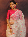 Banarasee Organza Saree With Zari Jaal Design-White