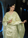 Banarasee Cotton Silk Kota Check Zari Work Salwar Kameez Fabric With Dupatta Set-Light Yellow
