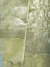 Banarasee Cotton Silk Kota Check Zari Work Salwar Kameez Fabric With Dupatta Set-Light Yellow