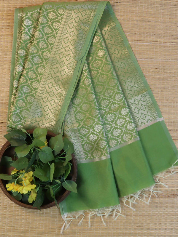 Banarasee Art Silk Jaal Design Dupatta-Olive Green