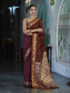Banarasee Handloom Semi Silk Saree With Sona Rupa Zari Buti Design & Floral Border-Burgundy
