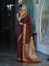 Banarasee Handloom Semi Silk Saree With Sona Rupa Zari Buti Design & Floral Border-Burgundy