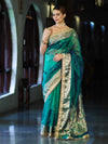 Banarasee Handwoven Tissue Saree With Embroidered Ghungroo Work-Green (Dual Tone)