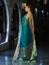 Banarasee Handwoven Tissue Saree With Embroidered Ghungroo Work-Green (Dual Tone)