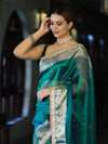 Banarasee Handwoven Tissue Saree With Embroidered Ghungroo Work-Green (Dual Tone)
