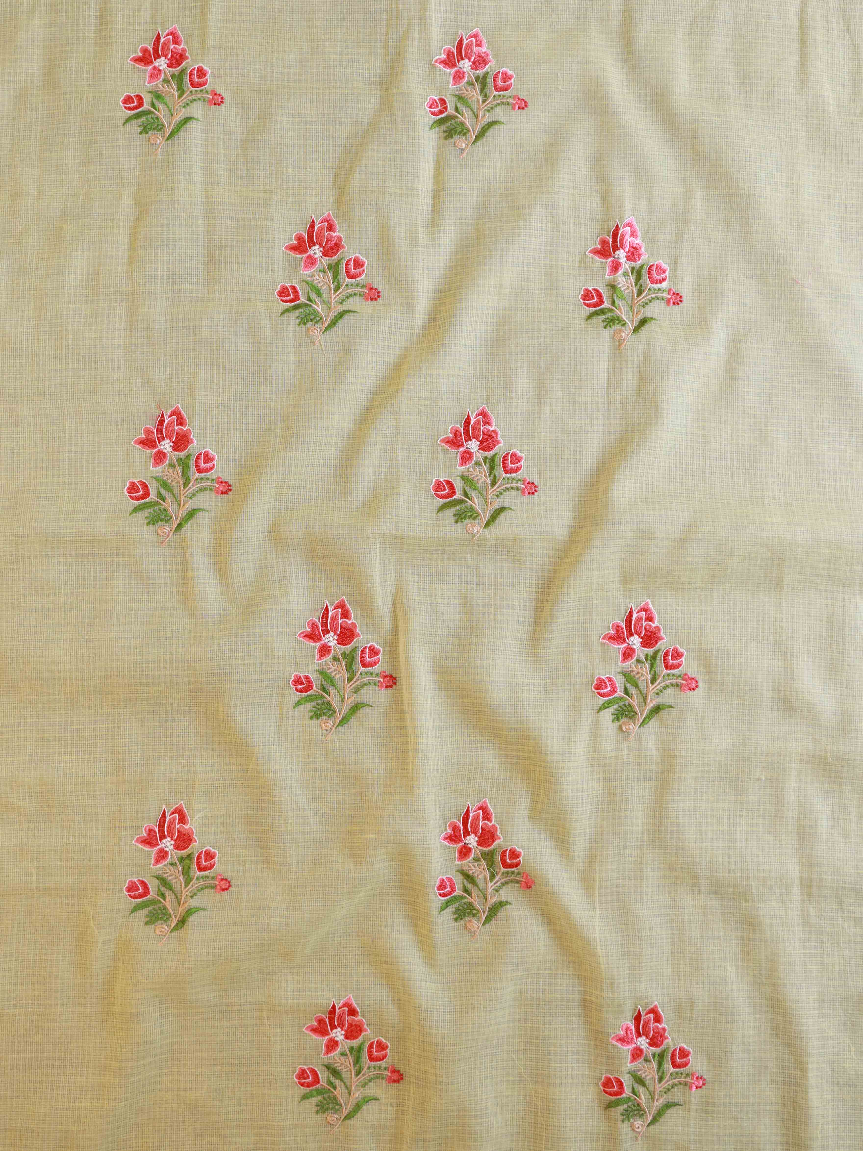 Banarase Kota Doria Hand-Embroidered Salwar Kameez Dupatta Set-Yellow