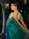 Banarasee Handwoven Tissue Saree With Embroidered Ghungroo Work-Green (Dual Tone)