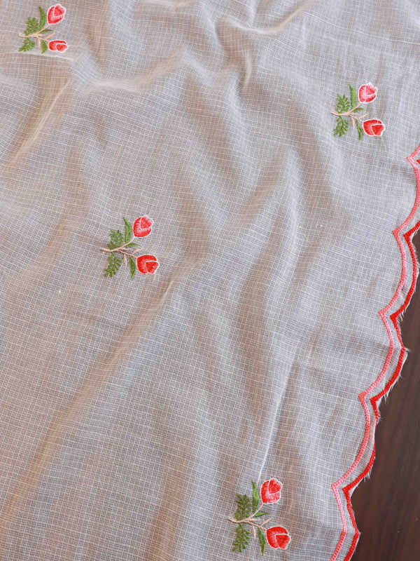 Banarasee Kota Doria Hand-Embroidered Salwar Kameez Dupatta Set-White