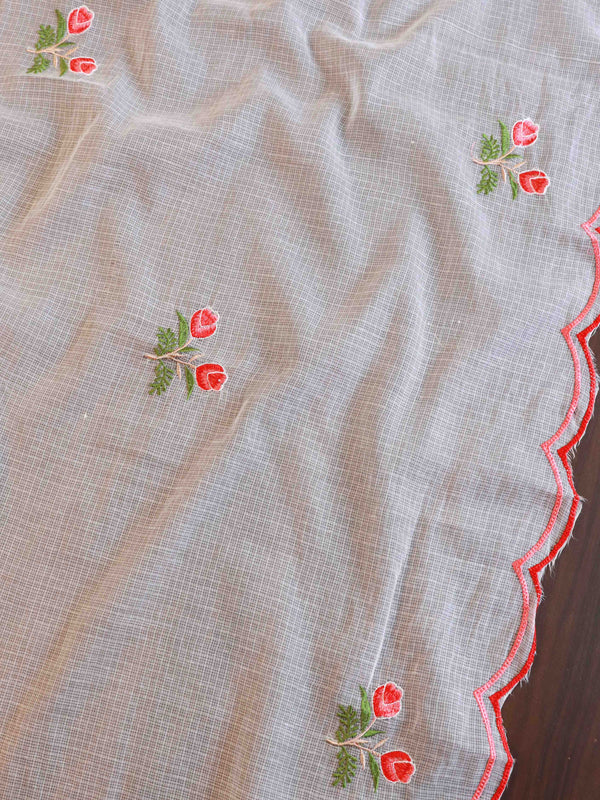 Banarase Kota Doria Hand-Embroidered Salwar Kameez Dupatta Set-White