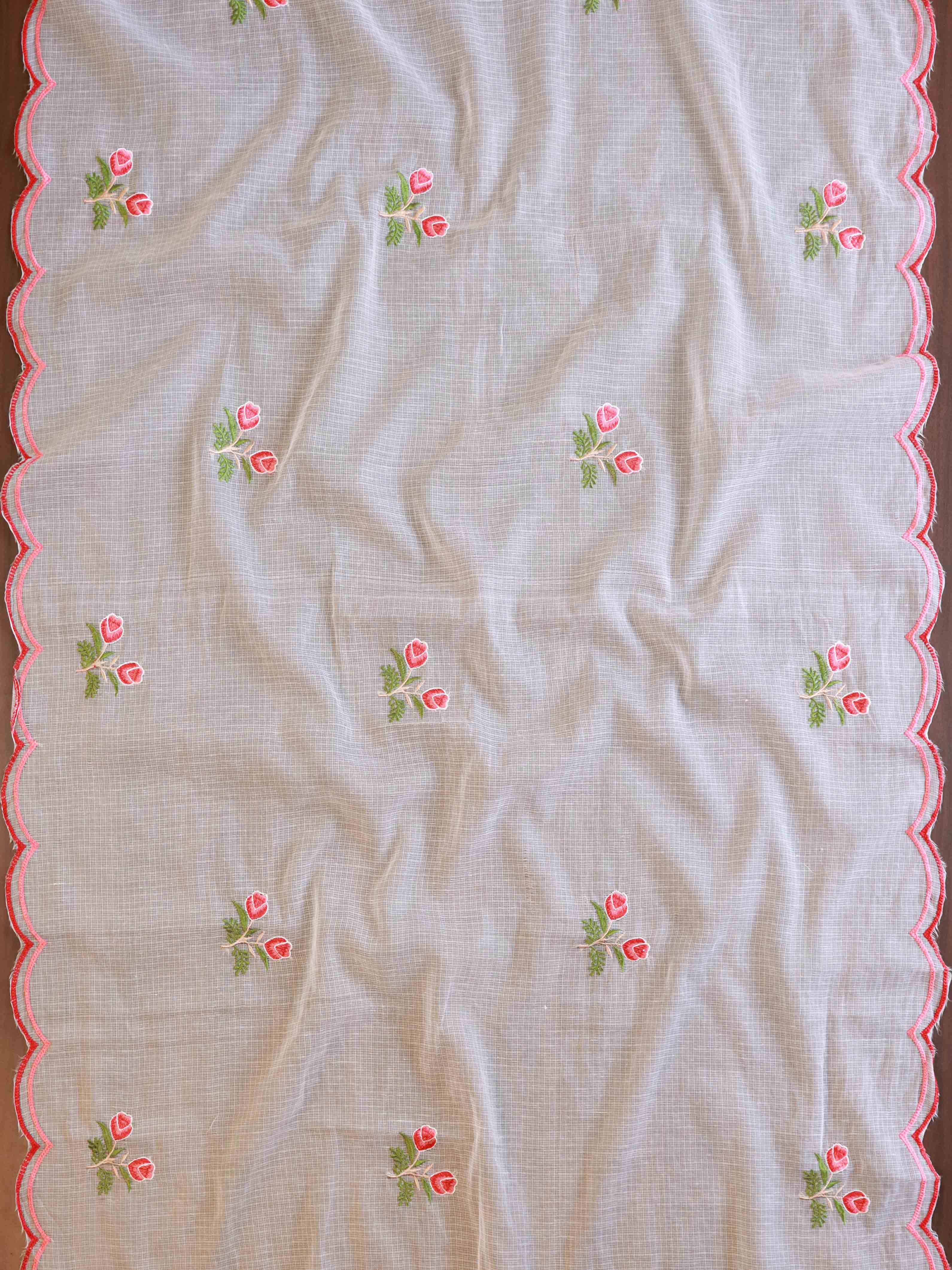 Banarasee Kota Doria Hand-Embroidered Salwar Kameez Dupatta Set-White