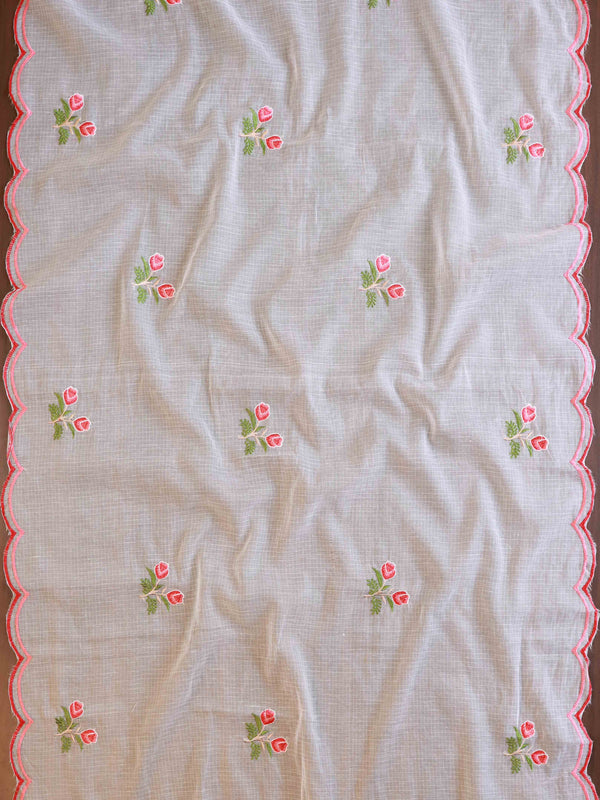 Banarasee Kota Doria Hand-Embroidered Salwar Kameez Dupatta Set-White